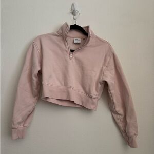 TNA Cropped Quarter-Zip Sweatshirt in Blush Pink